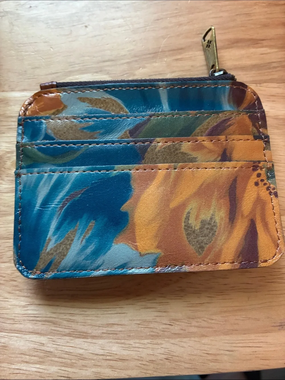 Patricia Nash Multicolor Floral-Print Card Wallet with Brown Trim